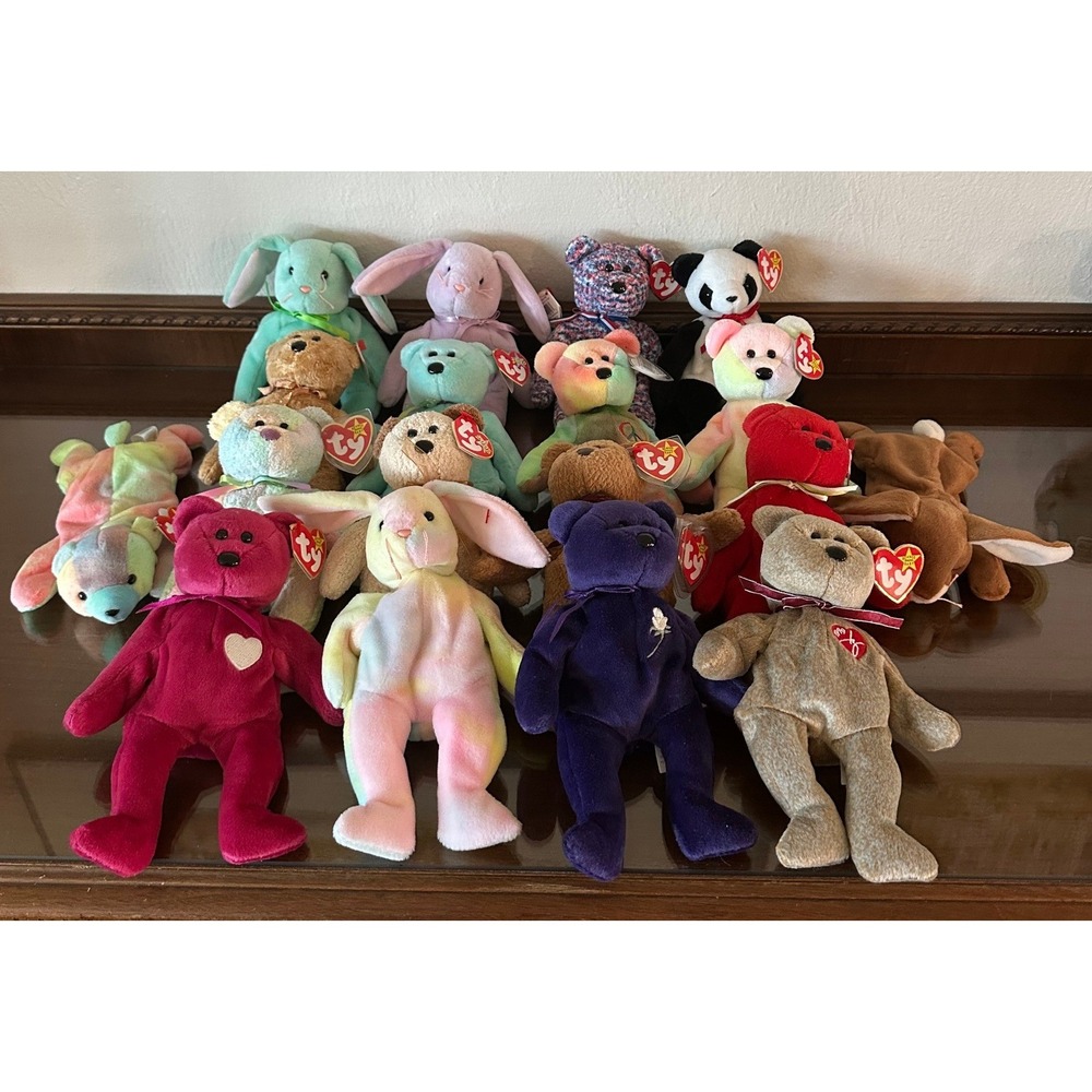 Ty Beanie Babies Lot 16 Princess Bear Peace 1999 Signature Bunnies Panda Plush
